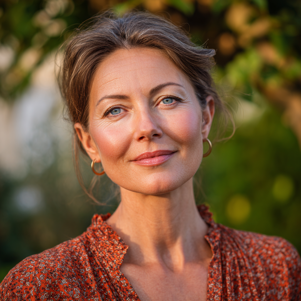 Професійна консультантка європейської зовнішності у білому халаті з теплою посмішкою, тримає у руках натуральні рослини та олії в сучасному офісі з зеленими акцентами